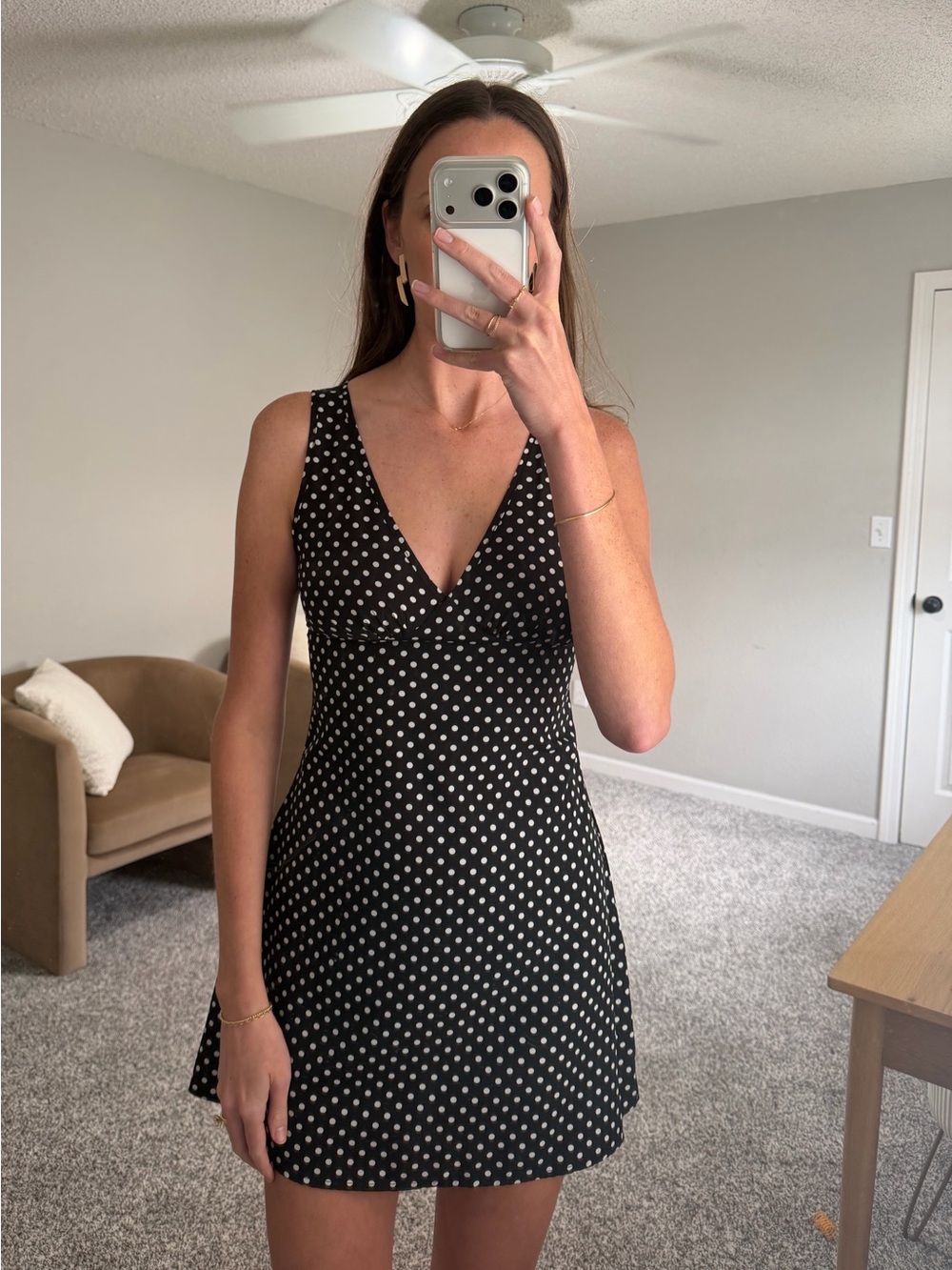 Black Polka Dot V‑Neck Mini Dress